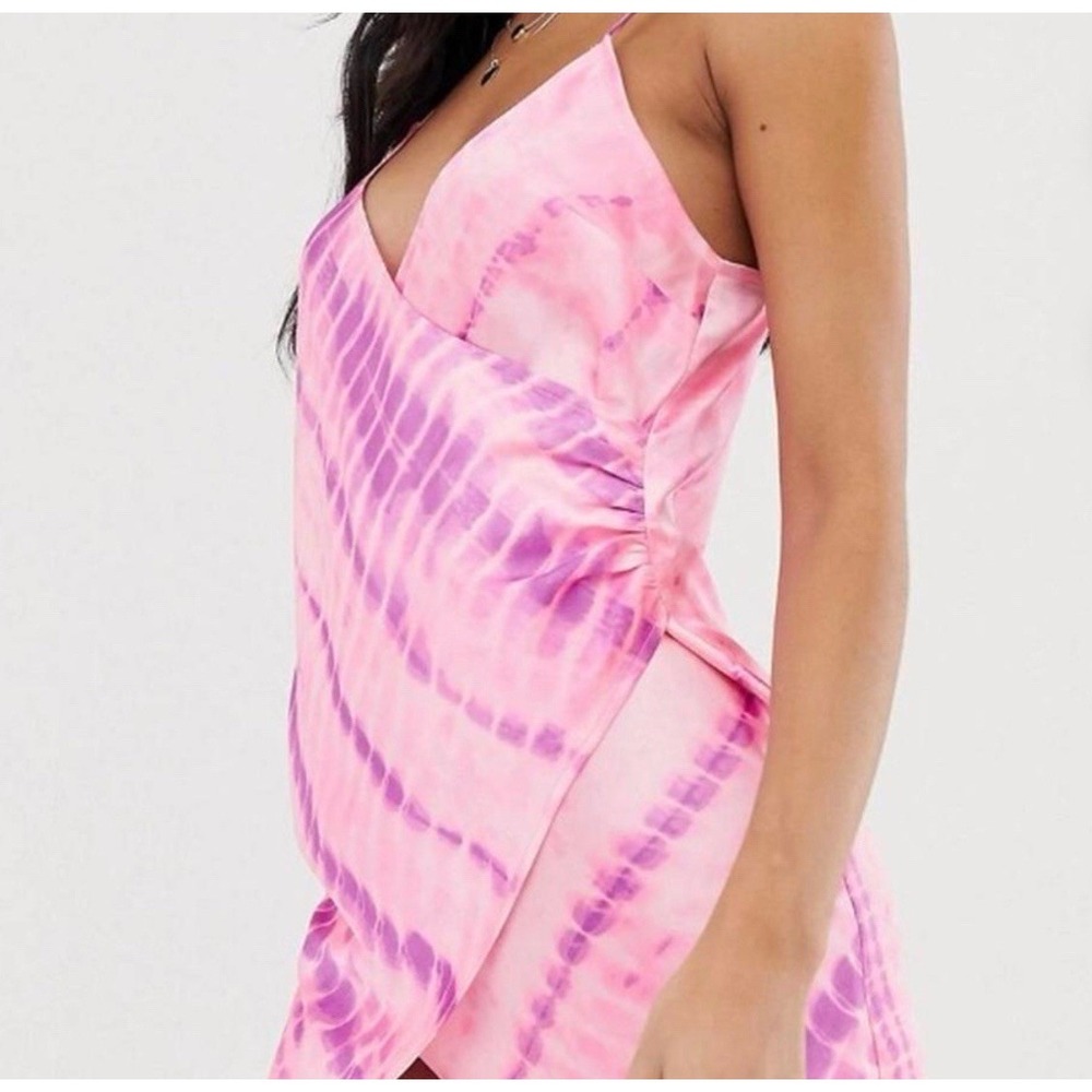 ASOS DESIGN drape front cami slip dress Pink Satin‎ Tie Dye Bodycon Size 6